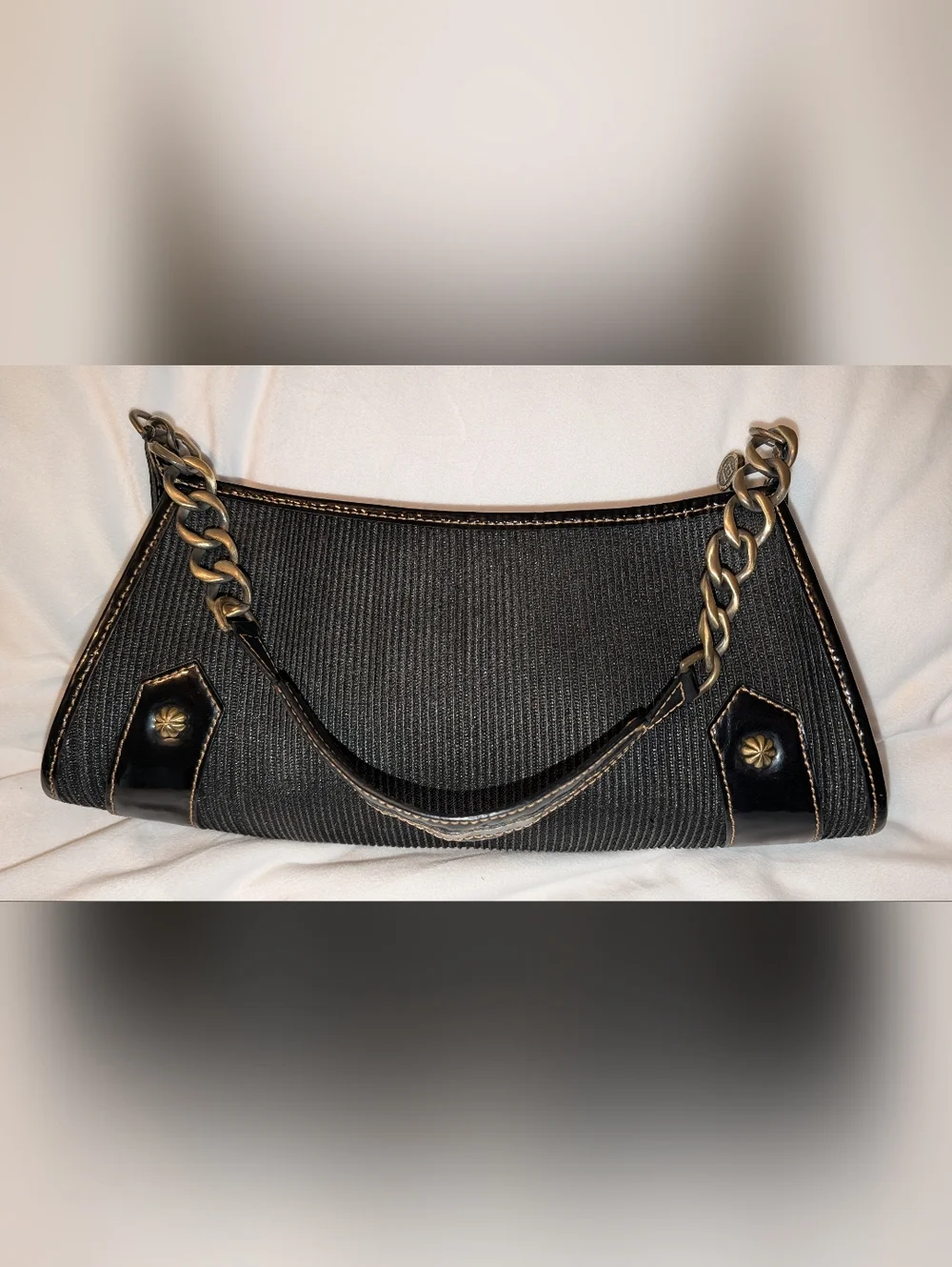 Eric Javits Squishee Metallic Baguette Shoulder Bag Black GUC